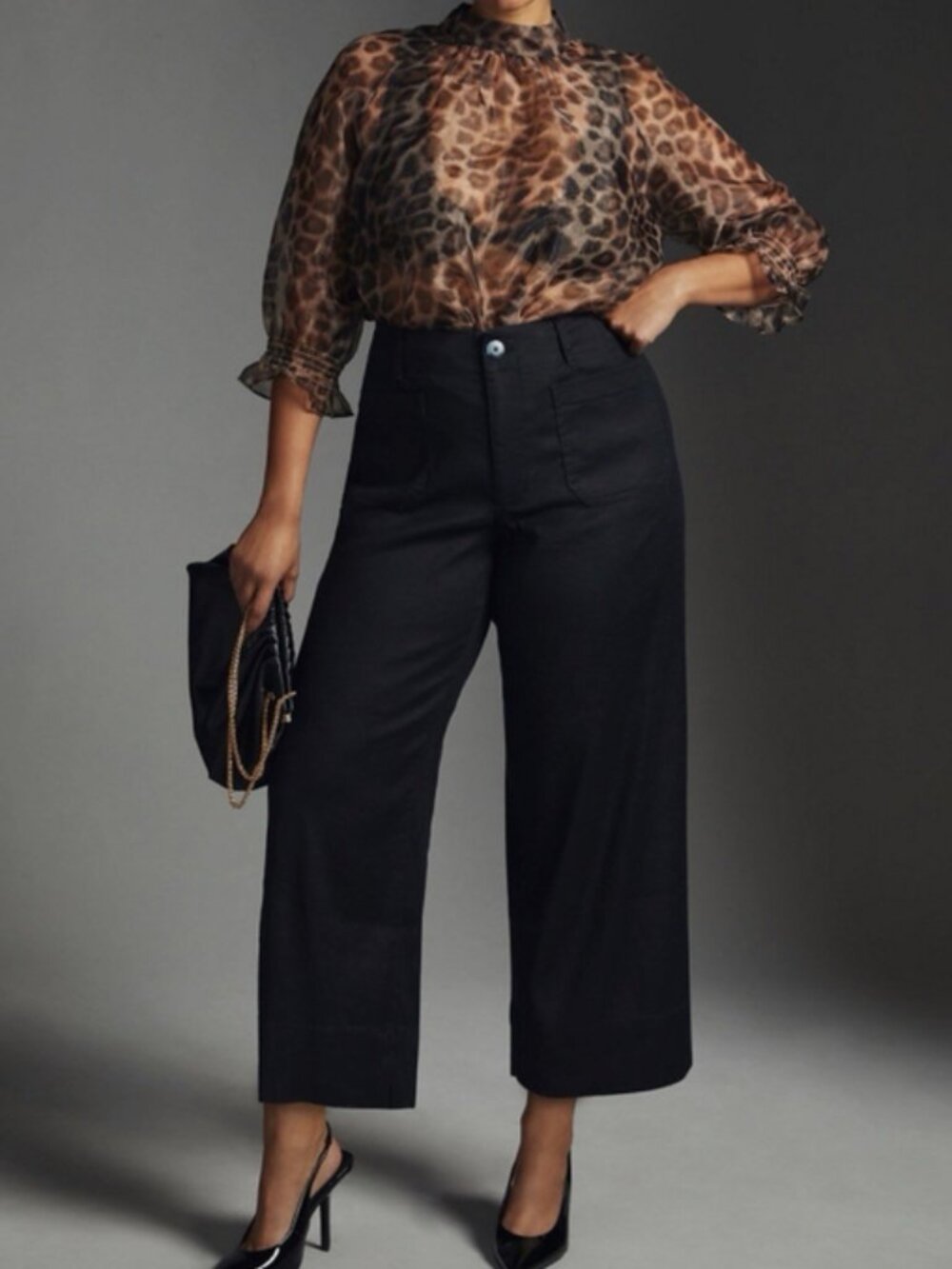 Anthropologie Maeve 33 TALL The Colette Linen Crop Wide-Leg Pants 33T Black